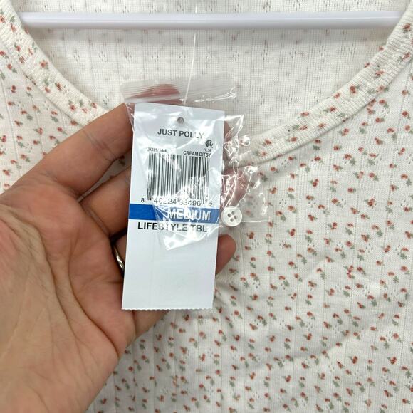 NEW Just Polly White disty floral cap sleeve top medium cotton Girly coquette - Picture 5 of 7